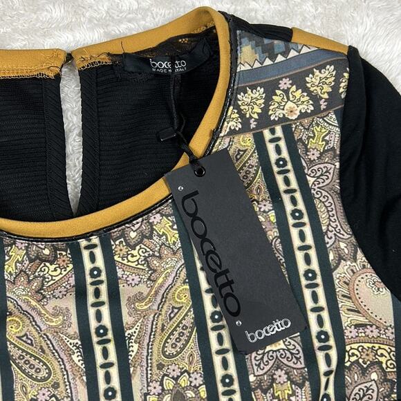 Bocetto long sleeved wiggle sheath dress in mustard, white and black, small - Picture 7 of 12